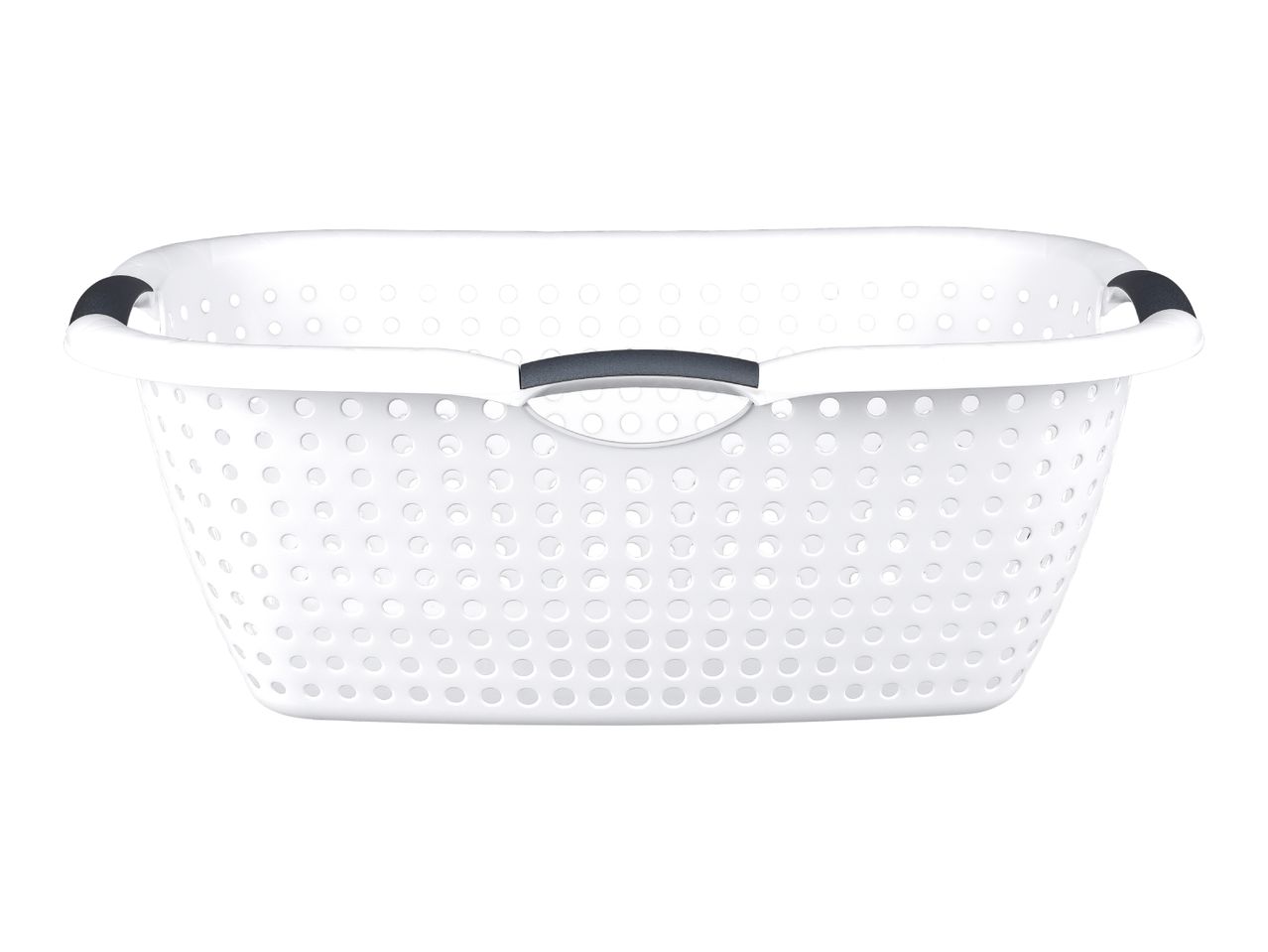 White laundry basket with black handles