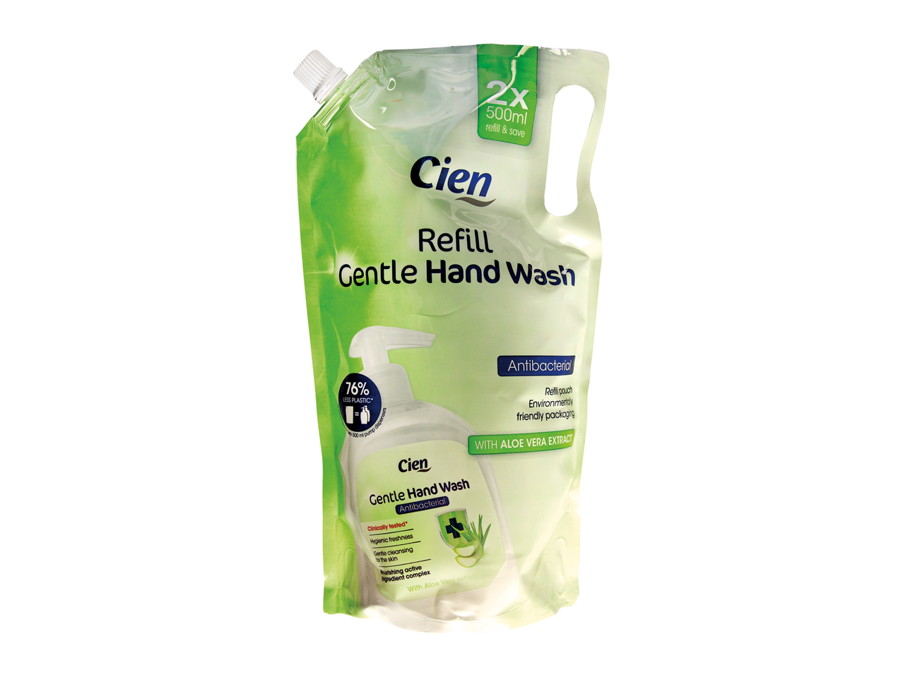 Reumplere Cien Gentle Hand Wash, spumă antibacteriană cu extract de aloe vera, ambalaj ecologic.