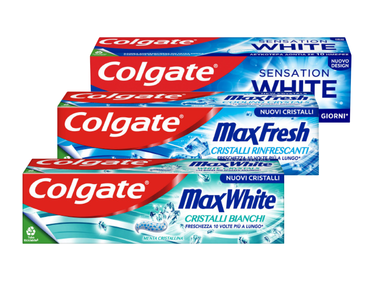 Dentifrici Colgate MaxFresh e MaxWhite.