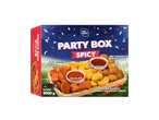 Boîte de fête épicée avec nuggets de poulet, snackies de bœuf et sauces, 1000g.