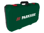 Μια πράσινη θήκη εργαλείων Parkside με λαβή.