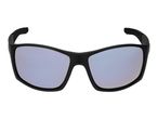 Black sports sunglasses with reflective blue lenses
