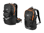 Zwei schwarze Rucksäcke mit orangefarbenen Akzenten und dem Crivit-Logo.