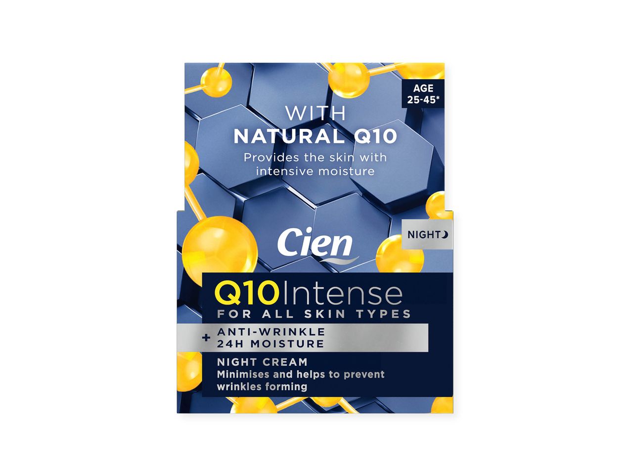 Нощен крем Cien Q10 Intense, против бръчки, 24-часово овлажняване.