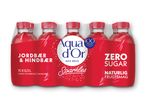 En seks-pak Aqua d'Or Jordbær & Hindbær med nul sukker.