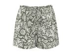 Grønne shorts med hvidt blomster- og bladprint og elastisk talje.