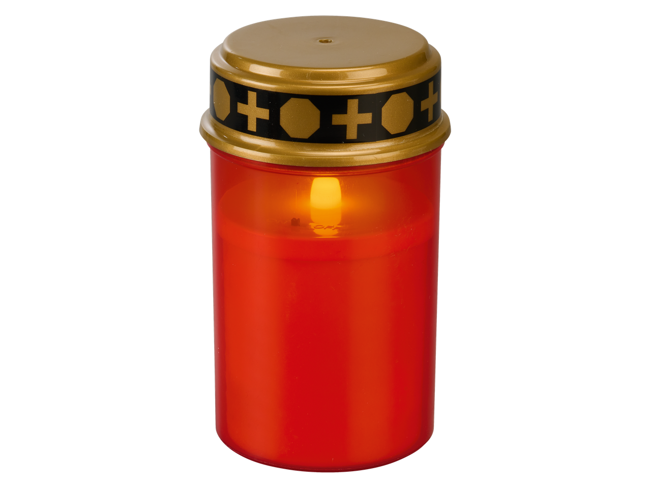 LIVARNO home LED Grave Light, red with gold and black cross pattern