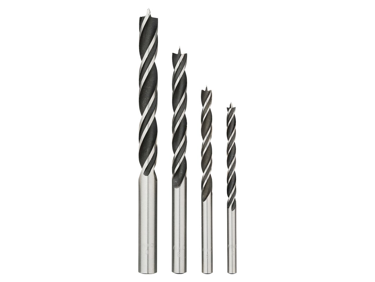 Set di punte eliche per legno di diverse dimensioni.