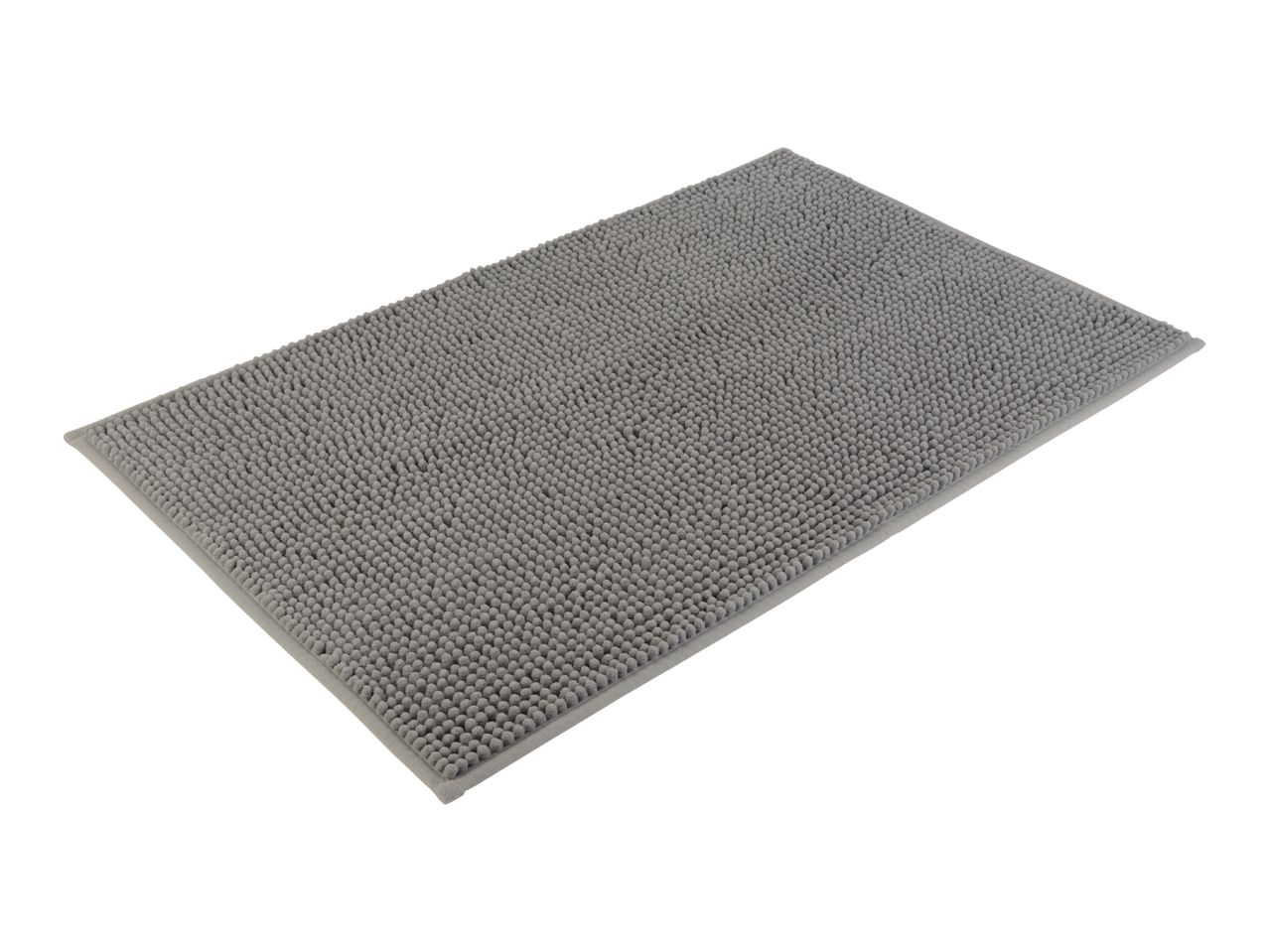 A gray bath mat with a textured surface.