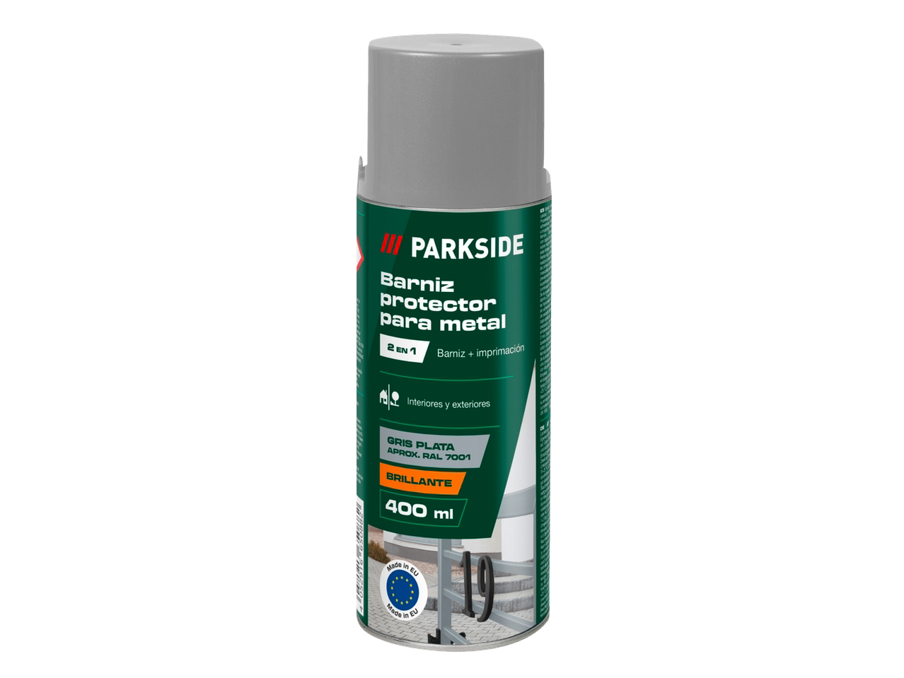 Verniz protetor Parkside para metal, cinza prata RAL 7001, 400 ml.