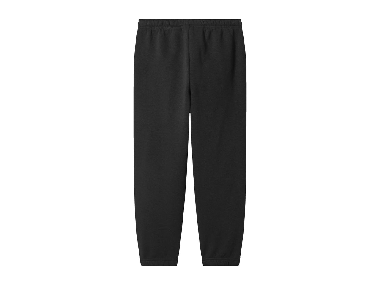 Black sweatpants with an elastic waistband and ribbed cuffs.