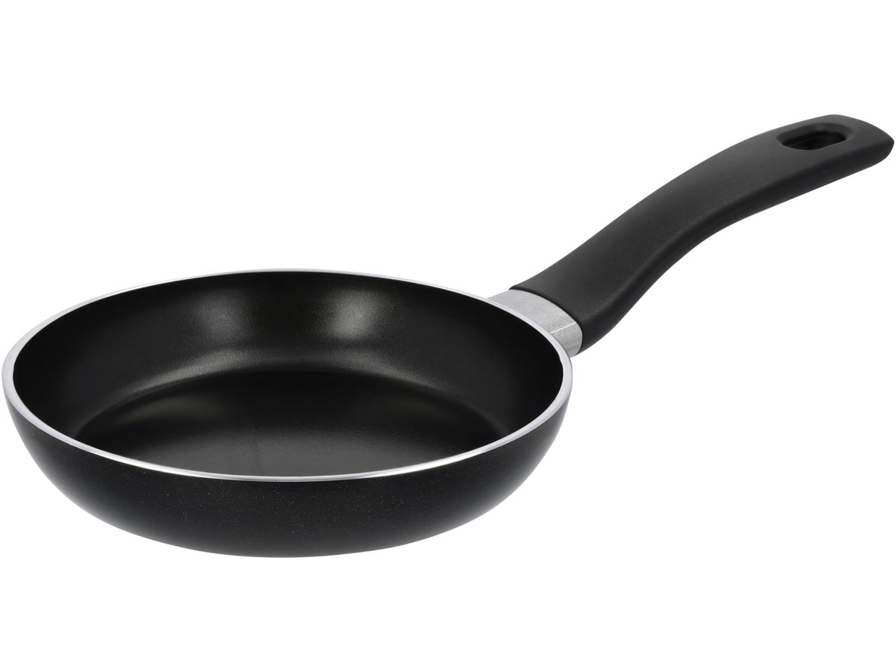 Black non-stick frying pan with a black handle