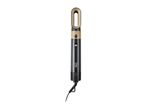 Black and gold hair styler with a loop handle and control buttons.