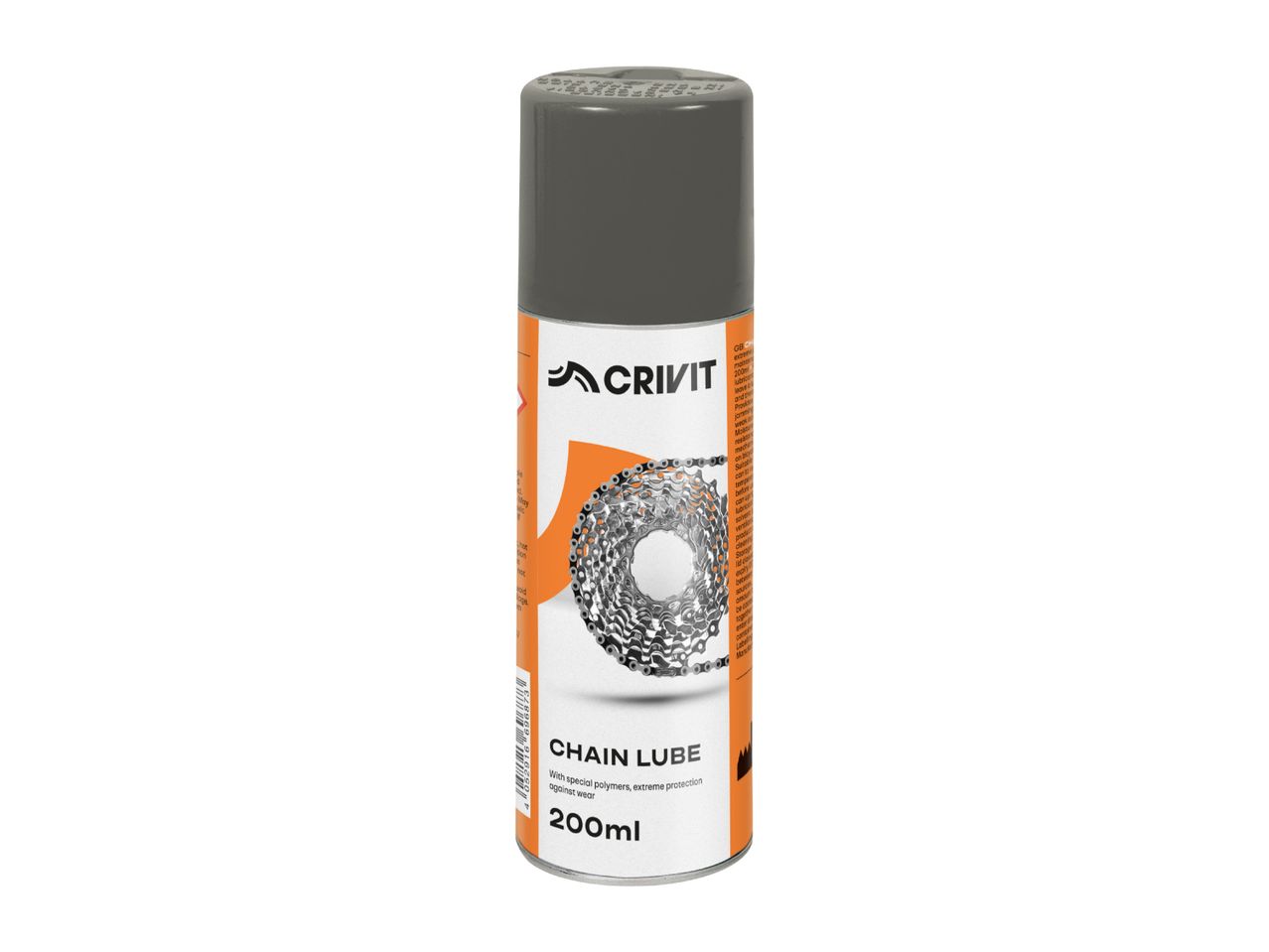 Crivit Chain Lube, a 200ml aerosol can of bicycle chain lubricant.