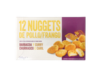 Caixa de 12 nuggets de frango com molhos barbecue e curry.