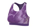Purple sports bra with a subtle abstract pattern and diagonal stripes.