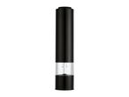 Black electric salt and pepper grinder with a transparent viewing window.