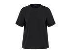 Black short-sleeved t-shirt with a round neck, front view.