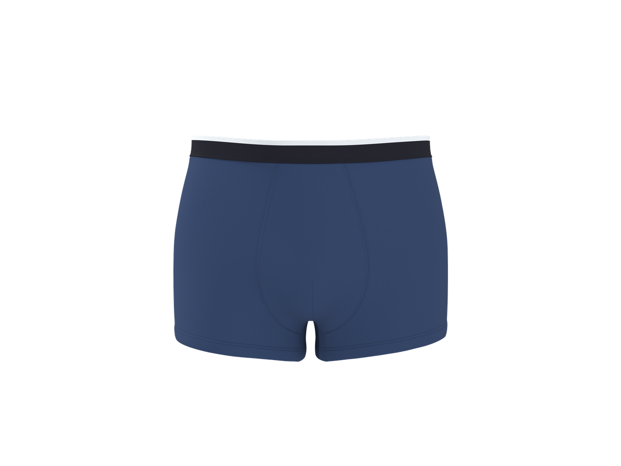 Boxers azuis com cós elástico preto e branco.