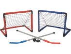 LUPILU spēļu komplekts ar sarkaniem un ziliem hokeja vārtiem, nūjām un ripām