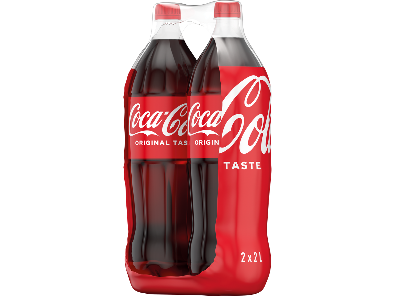 Coca-Cola Original Taste 2x2L buteliai, supakuoti į plėvelę.