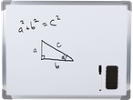 Whiteboard with the Pythagorean theorem (a² + b² = c²) and a right-angled triangle drawn on it.