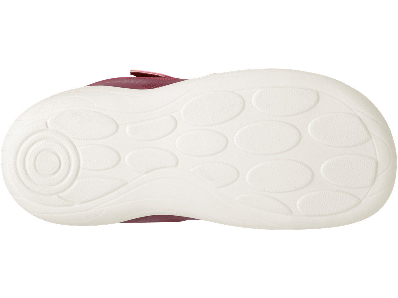 Talpa albă a unui pantof pentru copii LUPILU cu design de cercuri și linii.