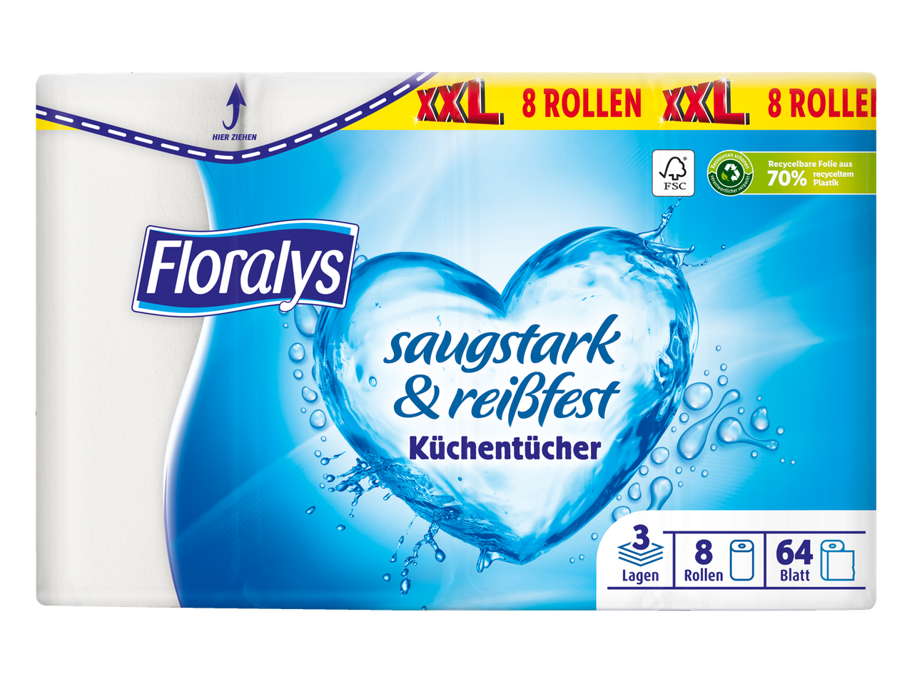Floralyns XXL Küchenrollen: 8 Rollen, 3-lagig.