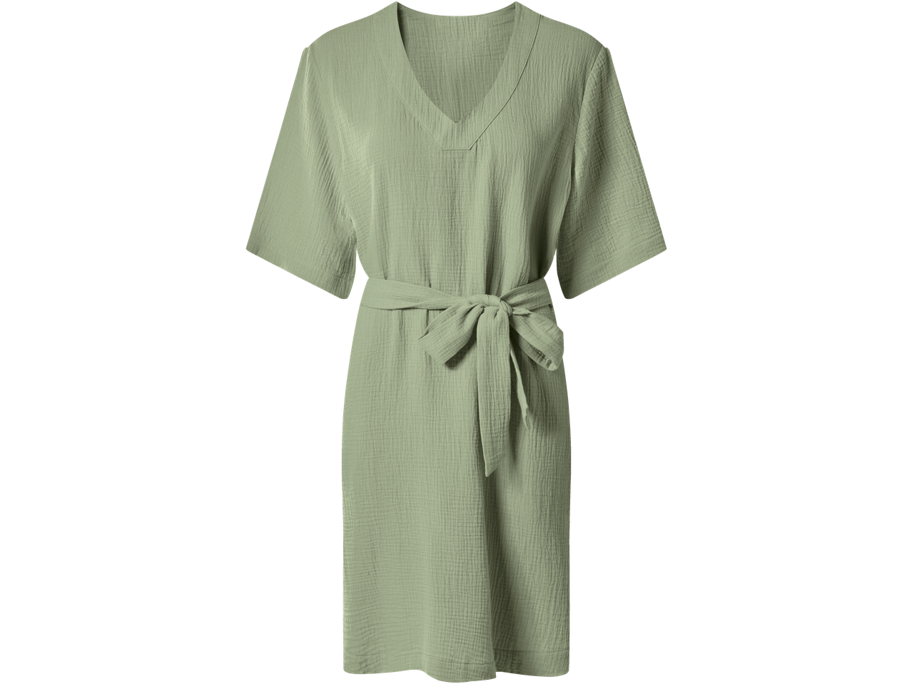 ESMARA női muszlin ruha V-nyakkivágással és megkötős övvel, világoszöld színben