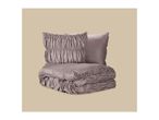 Ruched duvet cover and pillowcase set in a dusty purple color