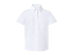 White short-sleeved button-up shirt with a collar and a chest pocket.