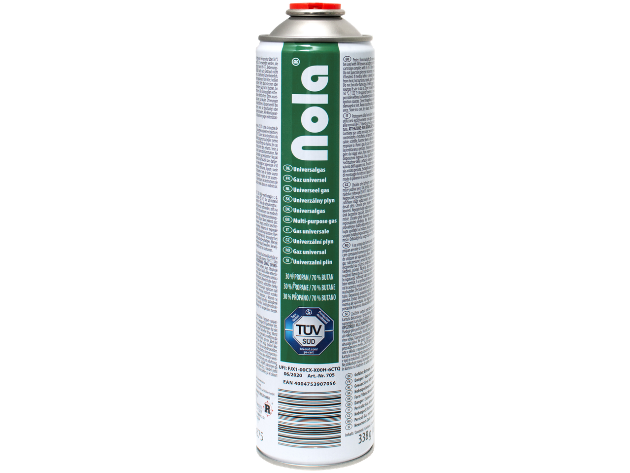 NOLA Universal-Gaskartusche, 30% Propan / 70% Butan, TÜV SÜD zertifiziert.