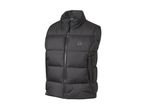 Black puffer vest with a high collar and front zipper