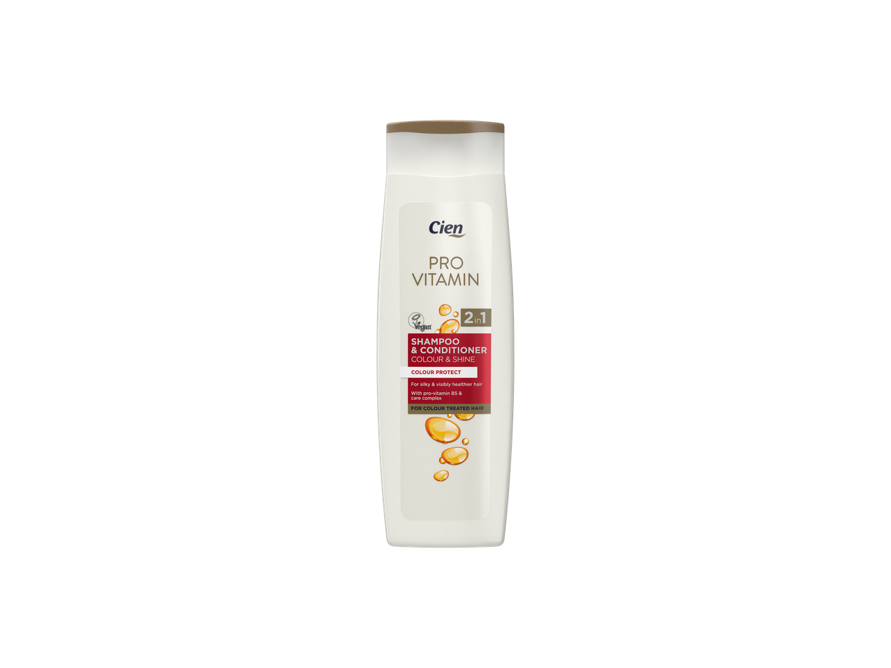 Shampoo e condicionador Cien Pro Vitamin para cabelos coloridos.