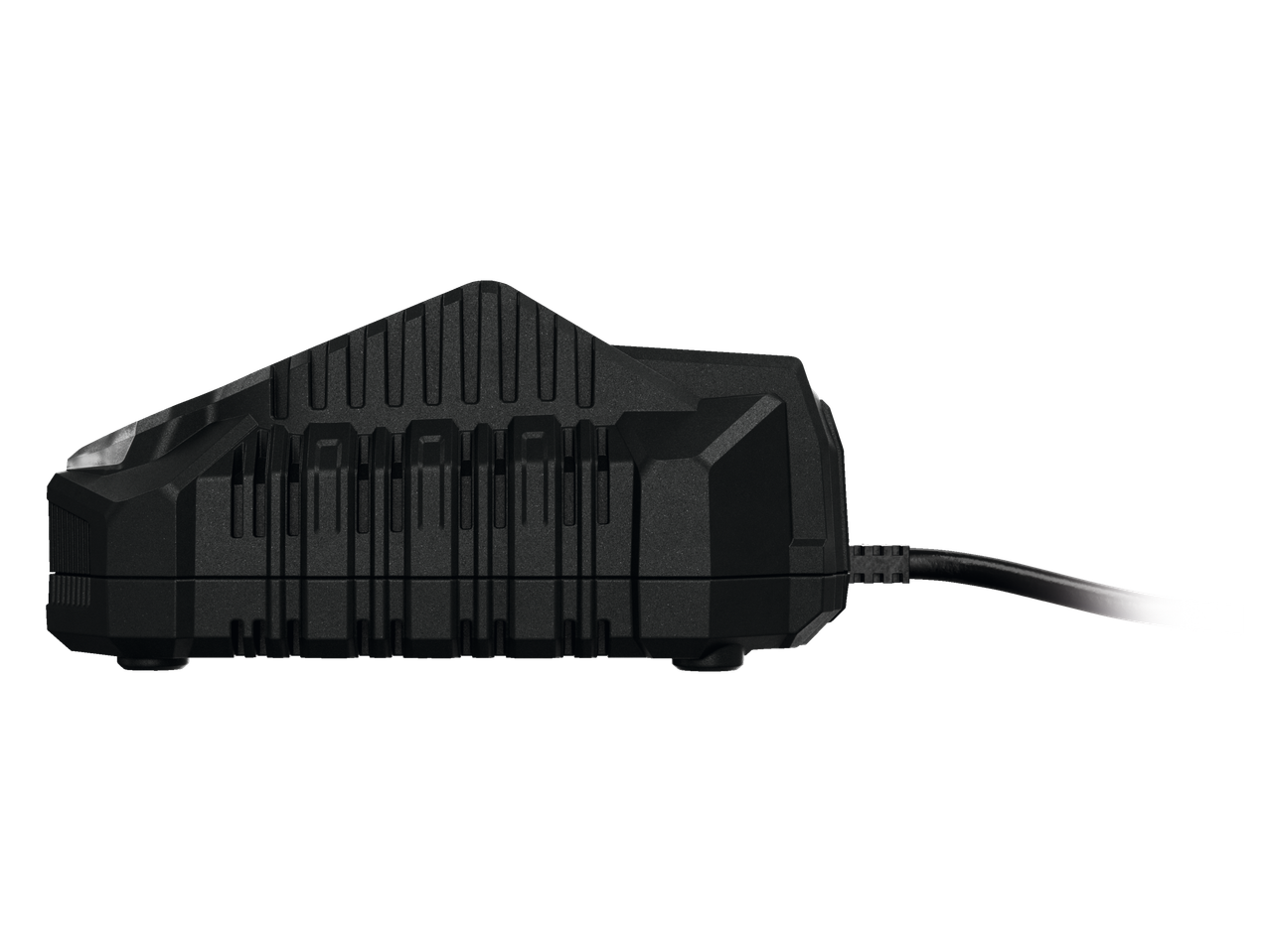 Melns lādētājs ar kabeli.