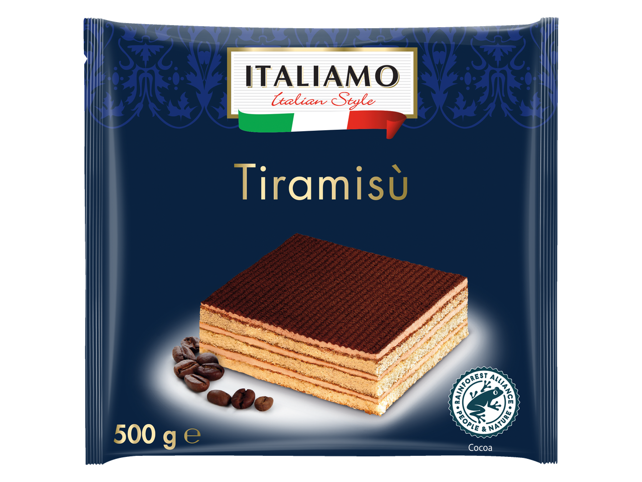 Italiamo Tiramisù dessert in packaging with coffee beans, 500g.