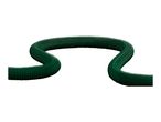 Dark green expandable garden hose, coiled in an S-shape.