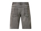 Men's grey denim shorts, back view with pockets and belt loops.