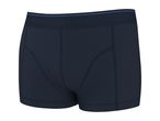 Dark blue men's boxer briefs with a thin blue stripe on the waistband.