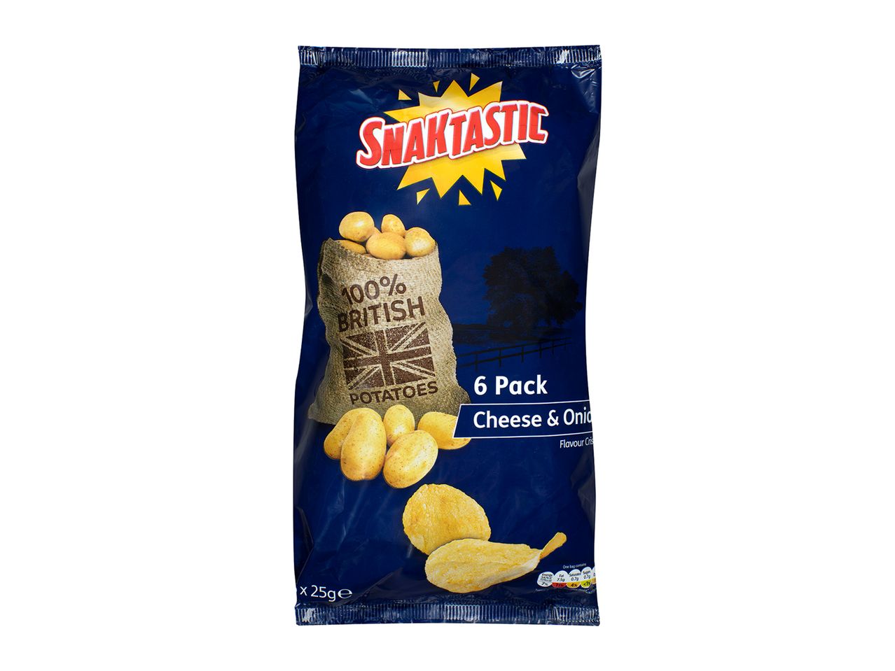 Snacktastic cheese & onion crisps, 6 pack.