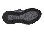 Bottom view of a dark blue and gray hiking sandal.