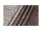 Draped fabric with a stylized leaf pattern in light grey and brown tones.