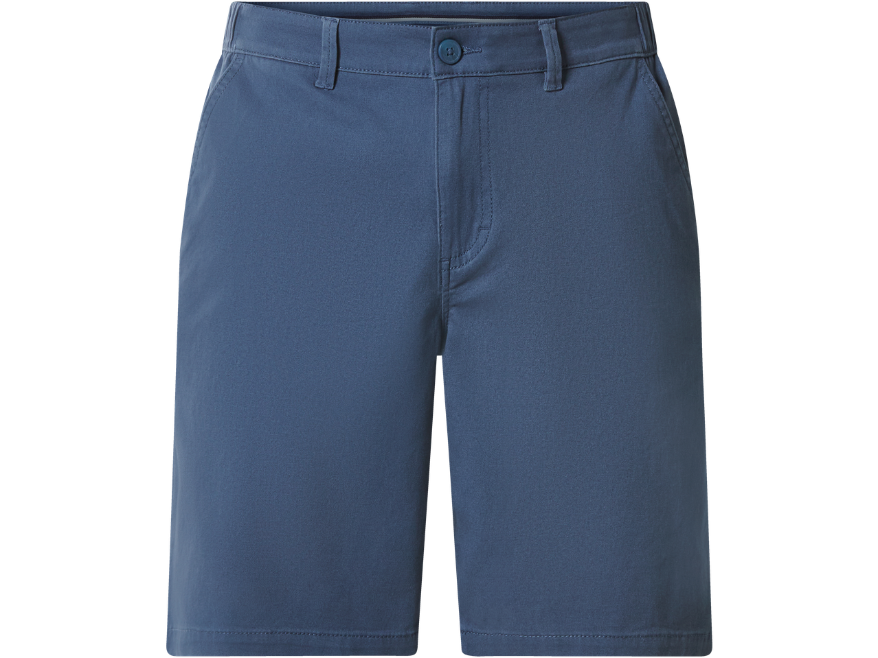 Tamnoplave kratke hlače s bočnim džepovima i gumbom na struku.