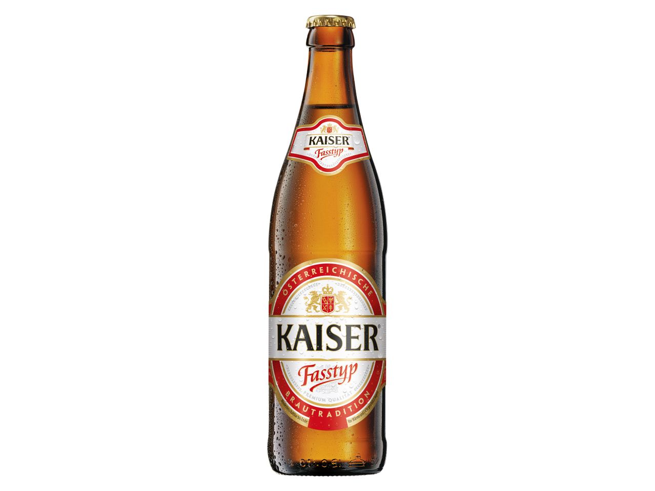 Eine Flasche Kaiser Fasstyp Bier.