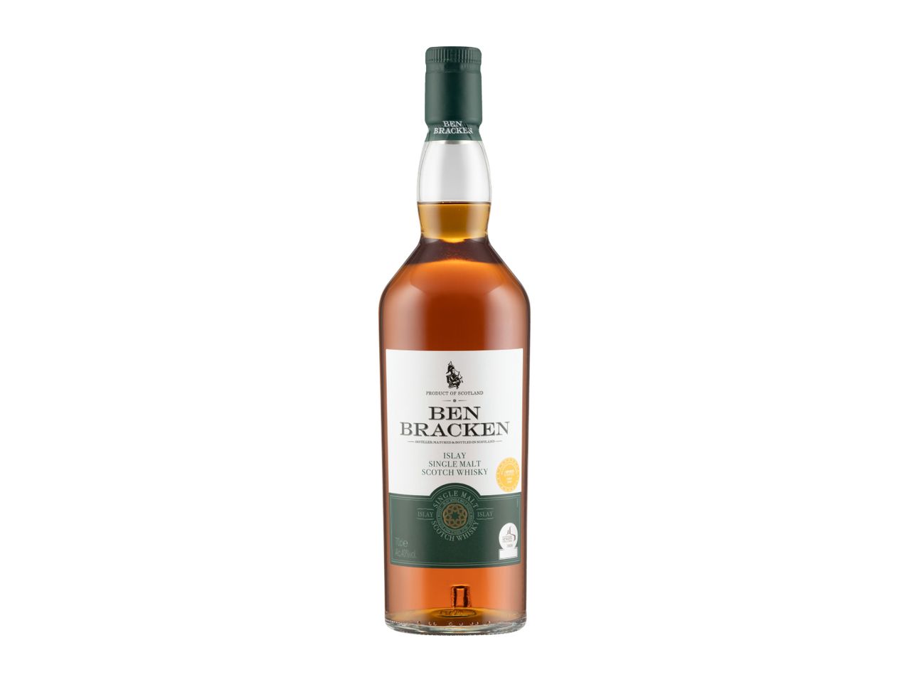 A bottle of Islay Single Malt Scotch Whisky with a green and white label.