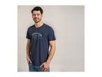 Man in a navy blue t-shirt with 'SPORTS CLUB Love for Leisure' text, and blue jeans.