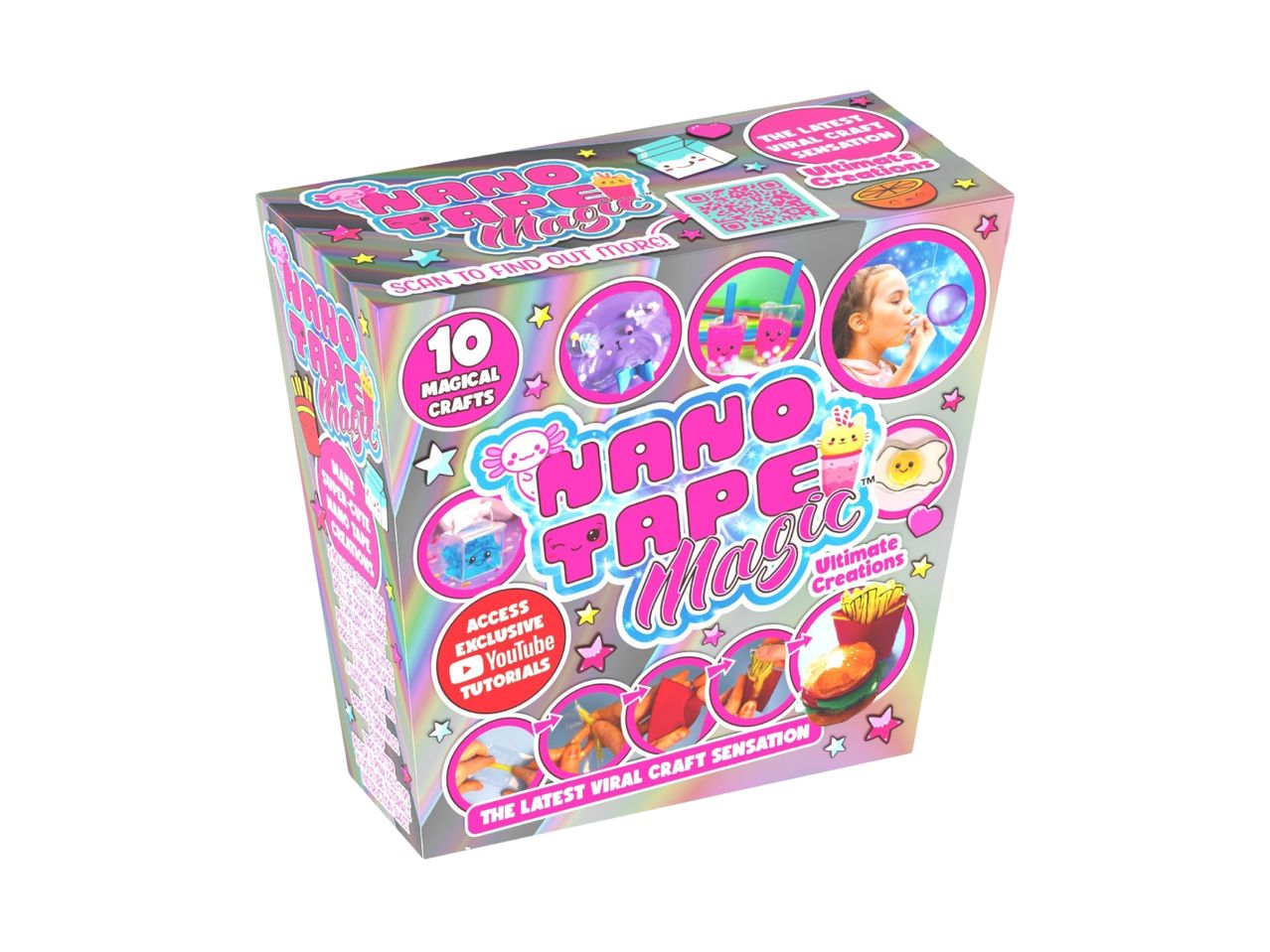 Nano Tape Magic craft kit box featuring various tape creations like bubbles, food, and animals.