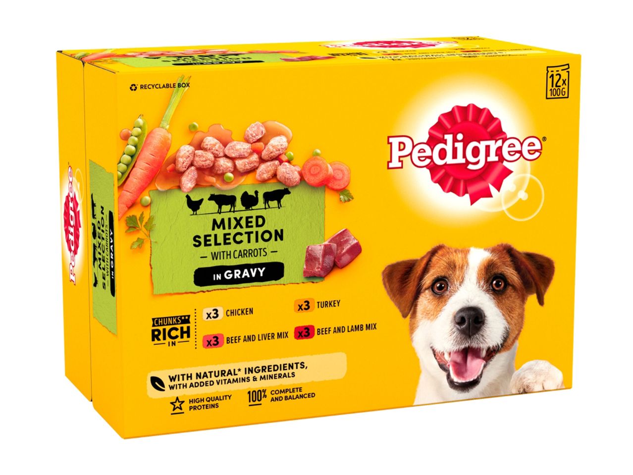 Pedigree: wet dog food, mixed selection with carrots.