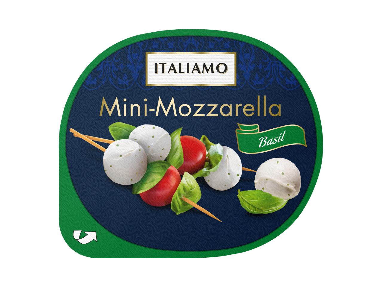 Italiano Mini-Mozzarella met basilicum.