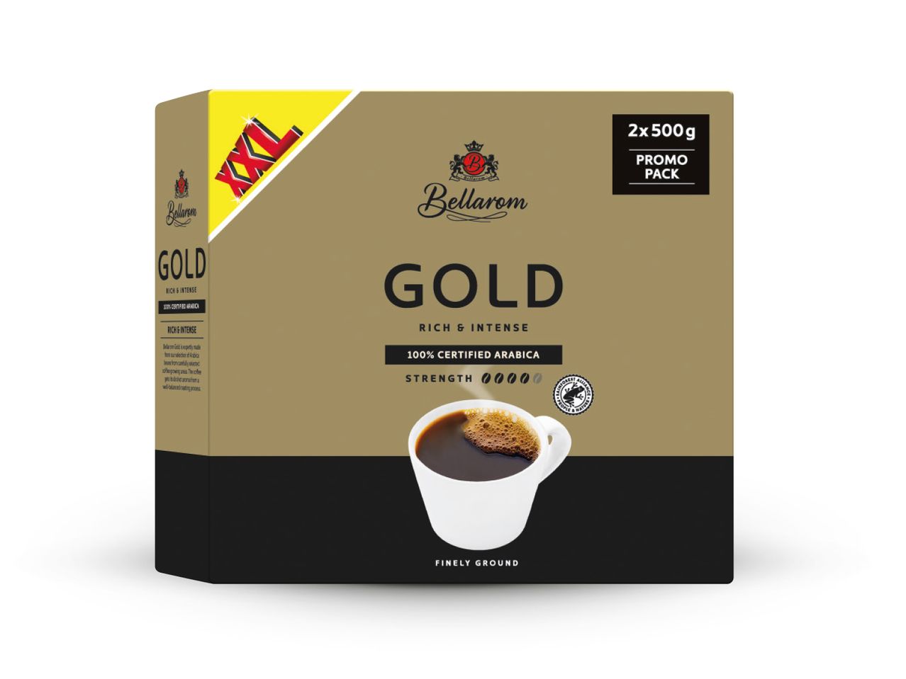 Pakiranje Bellarom Gold kave: 2x500g, bogata i intenzivna, 100% Arabica.